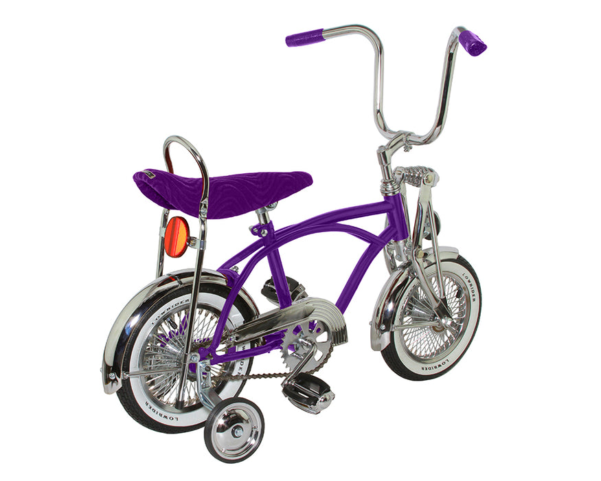 side view of the 12" Lowrider bike in purple