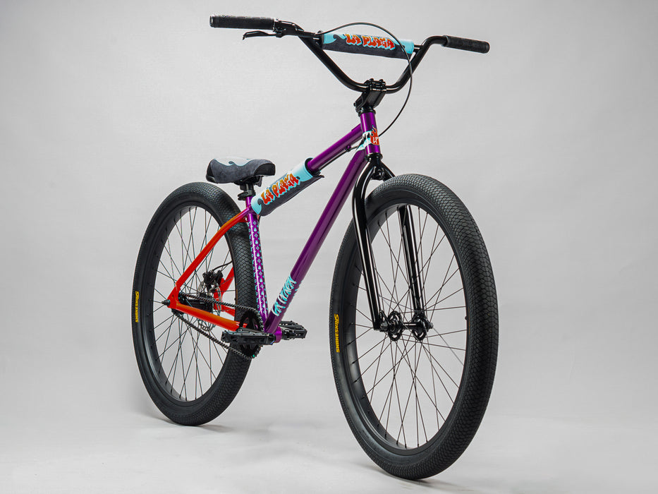 Front view of the La Plaga Big bmx bike in Purple & red, Premium Mafia combo bike for wheelies and rideouts.