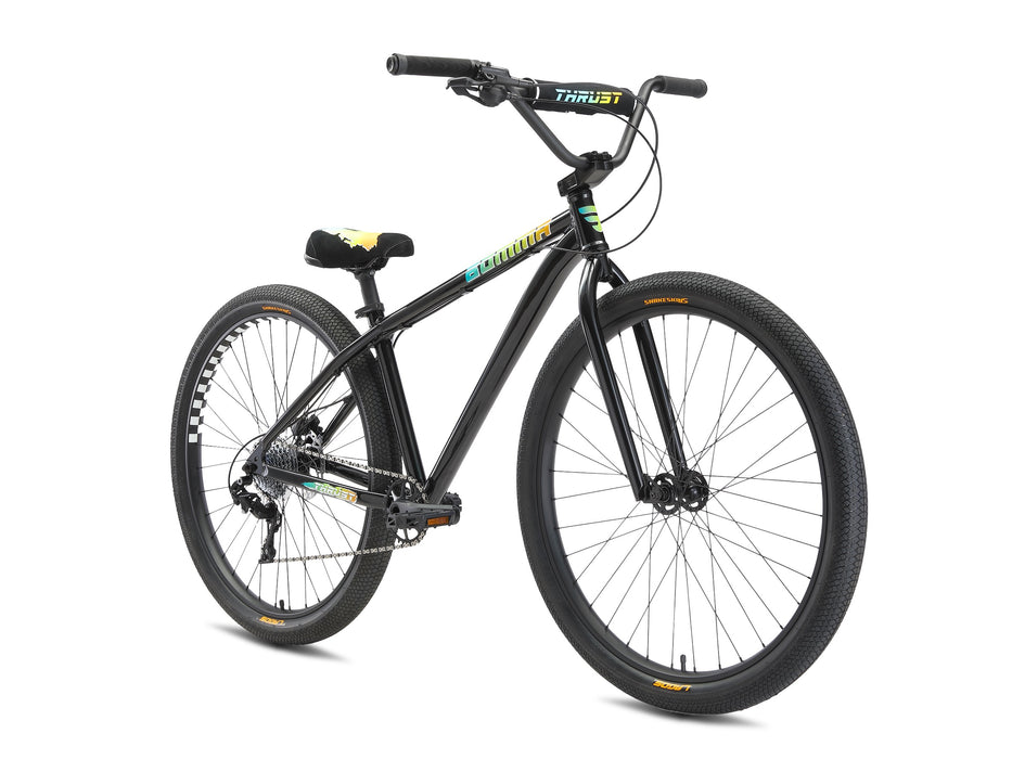 Front and side view of the Mafia Thrust in Black, Best 29 inch wheelie bike for beginners and experienced riders