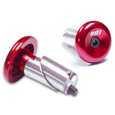 front and back view of odi aluminum bar ends in red