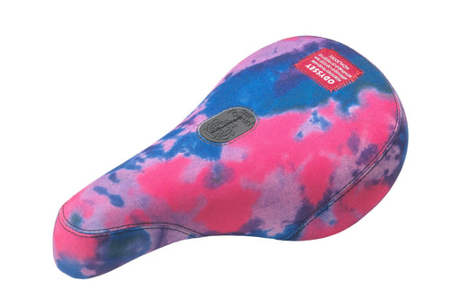 Top view of the Odyssey Ross seat in Tie-dye, Pivotal seat for bmx bike