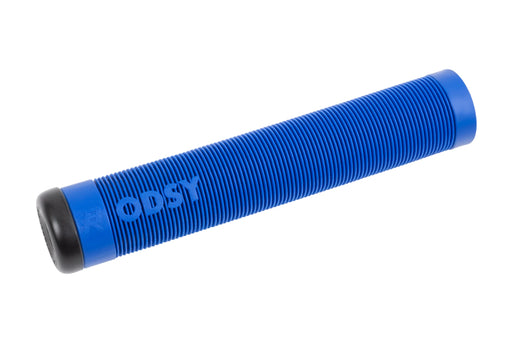 front view of the Odyssey Broc grips in blue, handles for bikes, bicycle handlebar grips, best mob grips, bike bar grips, bicycle grips for handlebars, cool mountain bike grips, cool mtg grips, good mountain bike grips, good mtb grips, bmx grips, grips our, deity grips, bicycle grips, dmr death grips, handle bar grips, odi vans grips, odi grips white, vans grips, rockbros grips, antique bicycle grips, bicycle handle rubber, bike handle rubber, bike rubber handles, bmx grips yellow, grips rockbros, handlebar