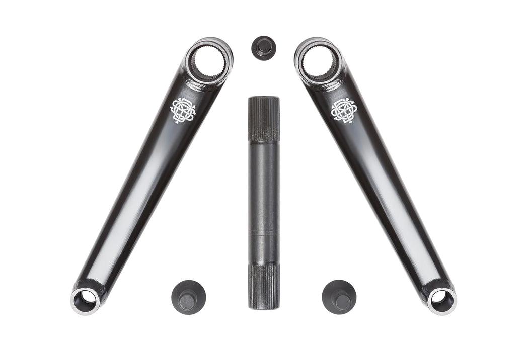 Bicycle crankset components on a white background, bike parts crank arm, bike parts pedal crank, changing crankset, crankset cover, crankset parts, replacing a bike crankset, replacing a bike crankset, replacing bicycle crankset, replacing crankset, one piece bicycle crank, one piece bike crank, one piece crank bike, one piece crankset, single piece crankset, shimano crank arms, shimano bike crank arm, bike crank bearing replacement, bicycle crank bearing replacement, replacing crank bearings on a bike