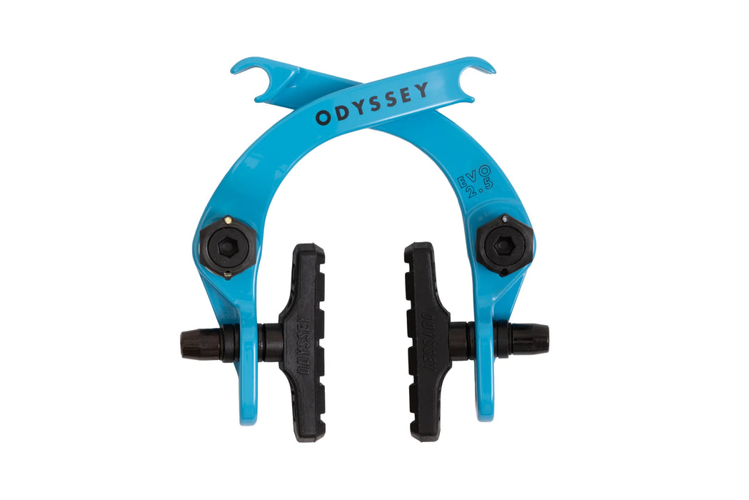 top view of the Odyssey Evo 2.5 brake in Ocean Blue, tightening bicycle brakes, bicycle squeaky brakes, bike squeaky brakes, lucky brake bike shop, fixing bike brakes, bike brake tightening, bike levers, bike caliper, bicycle caliper, bicycle levers, cycle caliper, different kids of bike brakes, different types of bicycle brakes, different types of bike brakes, Mountain bike brakes, brake pads bicycle replace, brake pads bike replace, changing bicycle brake pads, changing bike brakes, bike brake cleaner