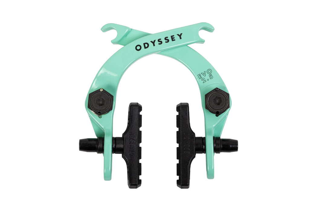 Top view of the Odyssey Evo 2.5 brake in mint, bike brake pads, bicycle brake pads, cycle brake pads, bicycle brakes, bike brakes, cycle brake, bicycle brake cables cycle brake cables, tetro brakes, V brakes, bike brake caliper, bicycle brake levers, bicycle brake caliper, caliper brake cycle, bike cables, bicycle cables, rim brakes, box brakes, rim brake bike, bmx bike brakes, bicycle brake parts, bicycle hand brake, hand brakes for bikes, bike brakes bmx, bmx bicycle brakes, brakes bmx bike, rim brake pad
