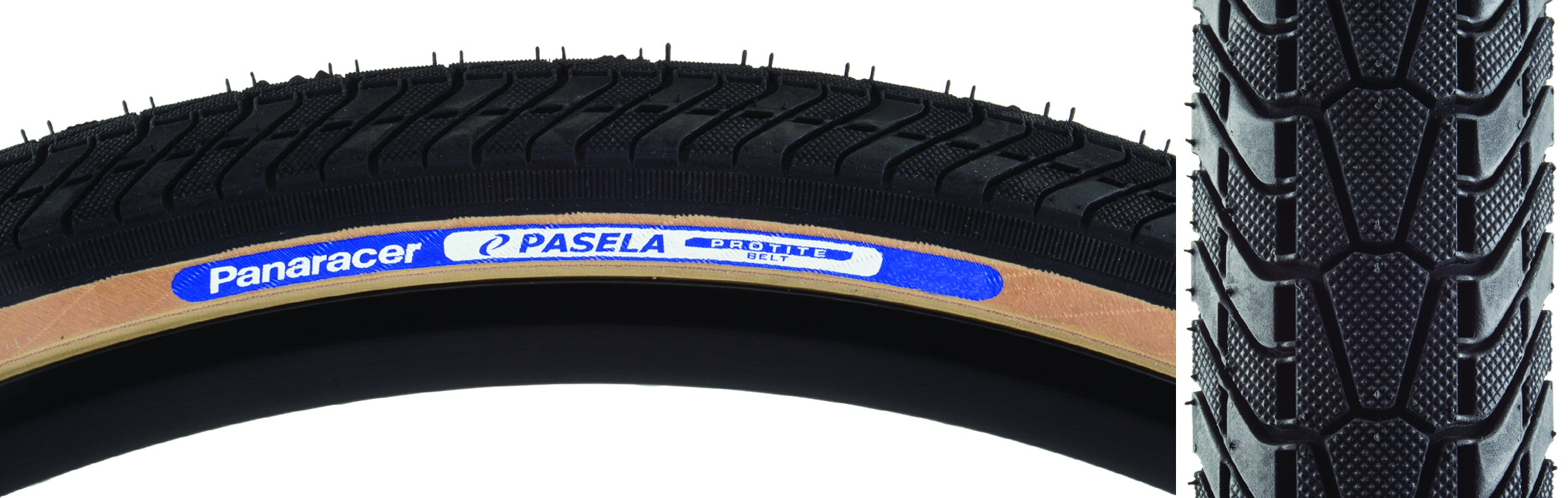 side view of pasela protite tire in black/tan