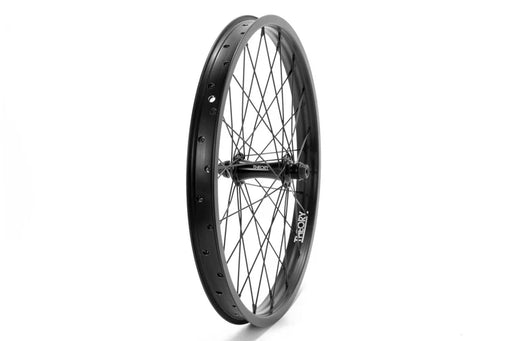 side angle view of theory predict front wheel in black