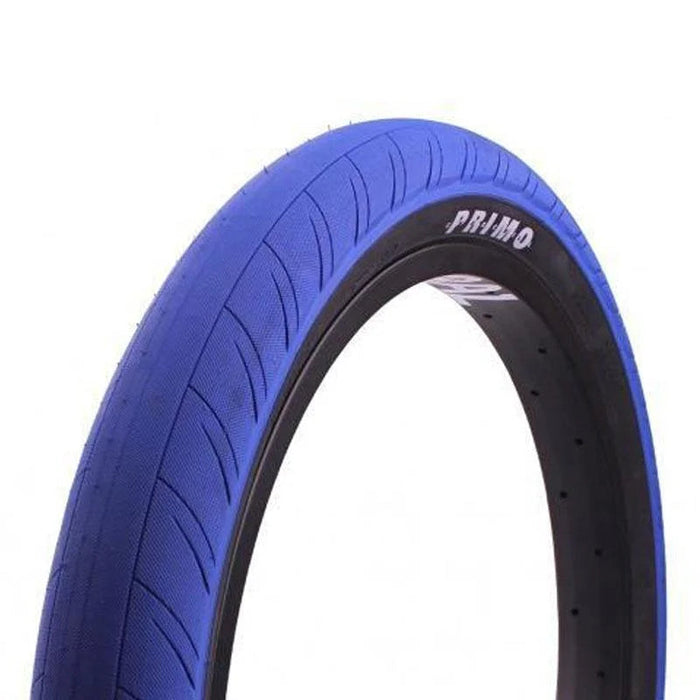 Studio photo of the Primo Stevie Churchill blue bmx bike tires, 