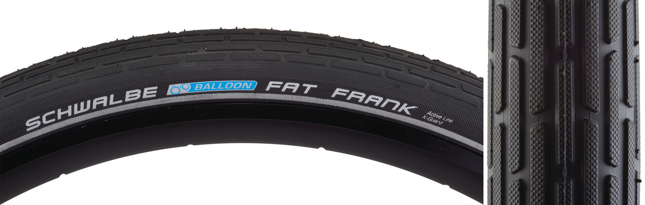 Side view of the 26" x 2.35" Schwalbe Fat Frank tire in black