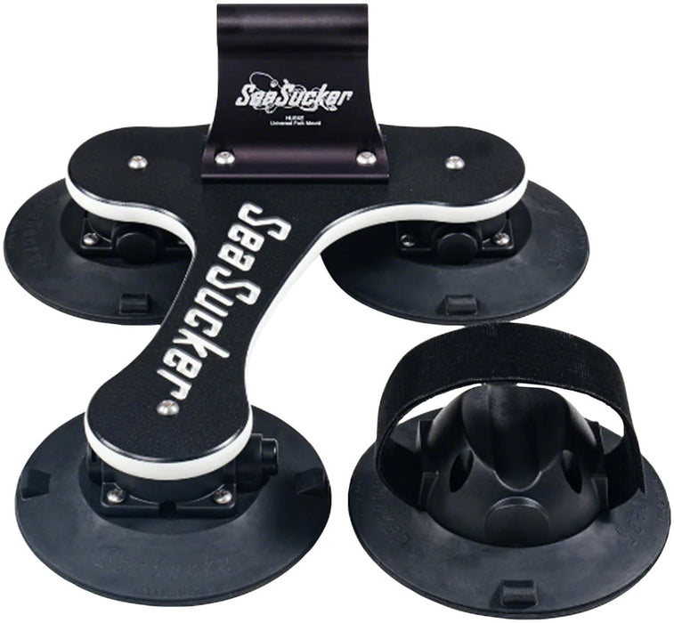 complete view of the SeaSucker Talon 1-bike roof rack in black, SeaSucker Bike Rack mounted on a car roof carrying a BMX bike.