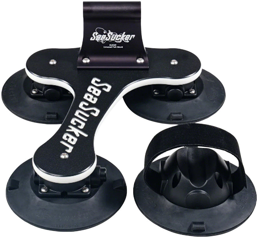 complete view of the SeaSucker Talon 1-bike roof rack in black, SeaSucker Bike Rack mounted on a car roof carrying a BMX bike.