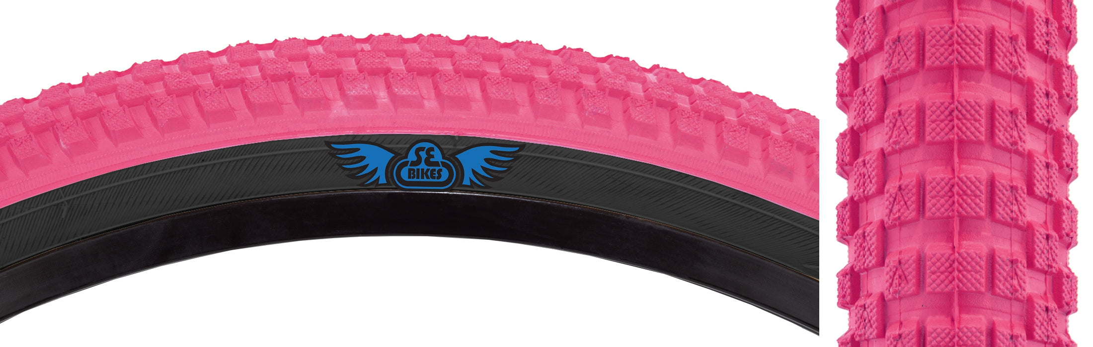 side view of cub tire in pink