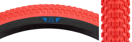 side view of cub tire in red