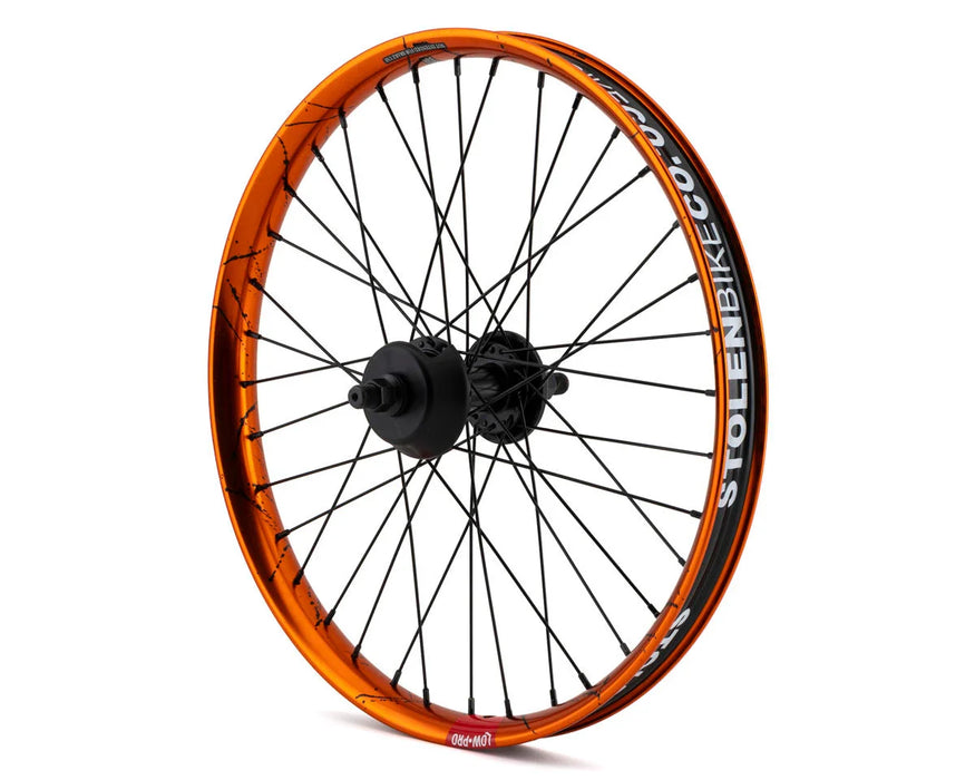 side view of the Stolen Rampage Pro cassette rear wheel. replacement 20" BMX rear wheel, rear wheel for haro bmx, rear wheel for hyper bmx,