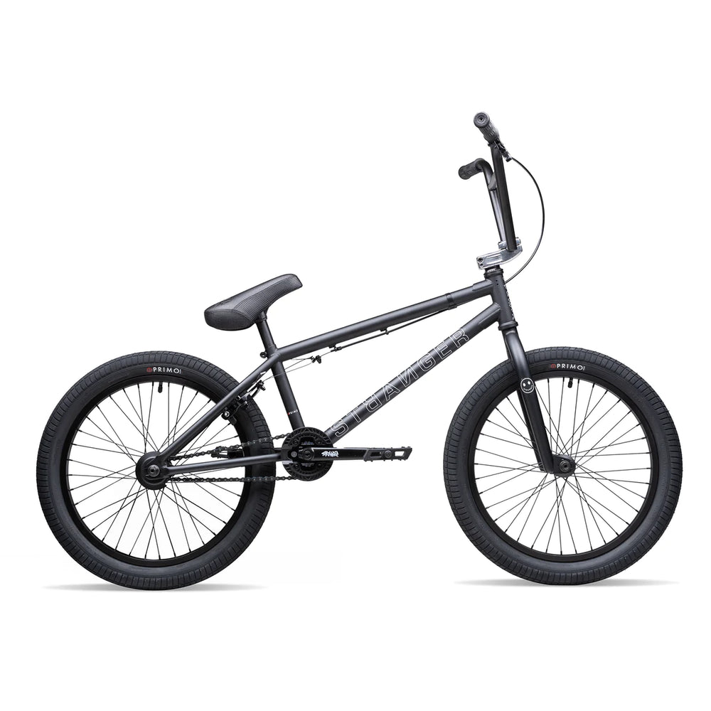 Side view of the Stranger Level complete bike in black, bmx bike, stranger bmx bike, bmx street bike