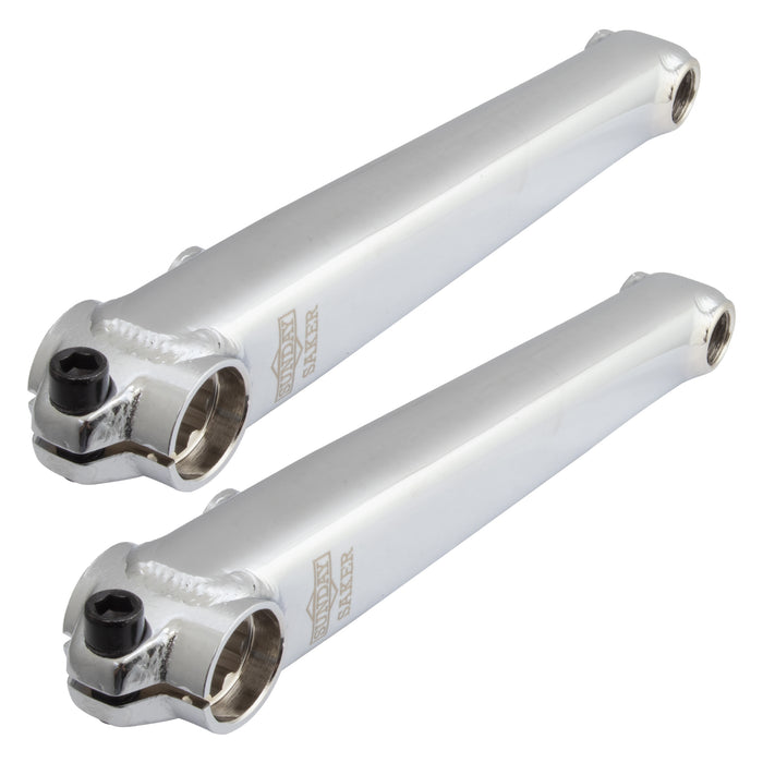 front view of the sunday saker v2 cranks in chrome, bmx cranks, pedal bike shop, pedal bicycle shop, a pedal bike, pedal power bike shop, removing a bicycle crank, removing a bike crank, removing a crank arm, removing bicycle pedal cranks, removing crank arm, removing crankset, removing pedal crank, bicycle crank removal, bicycle crank, bicycle crank bearing replacement, bicycle crank puller, bicycle crank arm removal, bicycle crank arm replacement, bicycle crankset replacement, bicycle crank length, bike