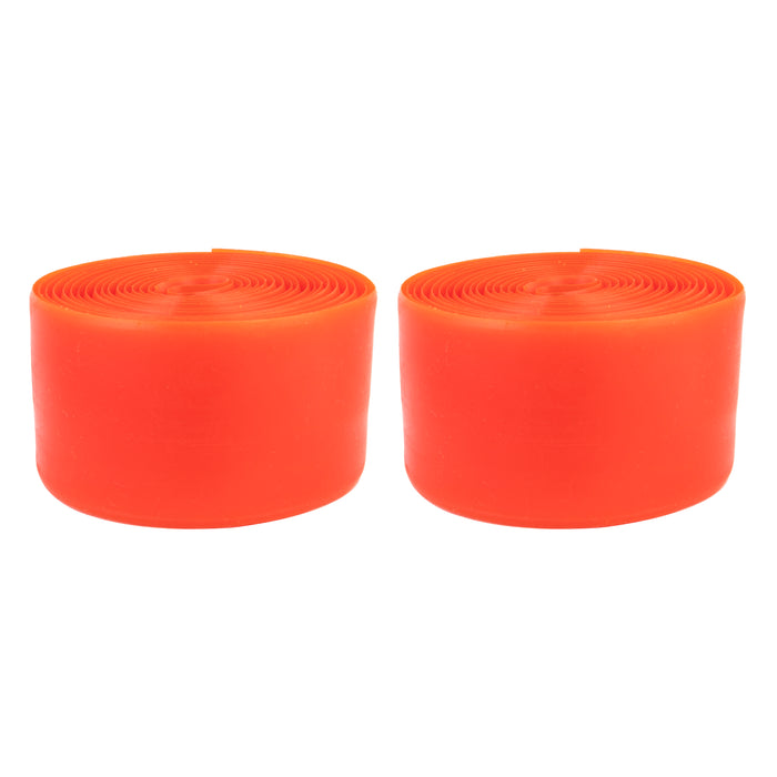 Top view of the 26" and 29" Sunlite Flat Guard tire liners in orange