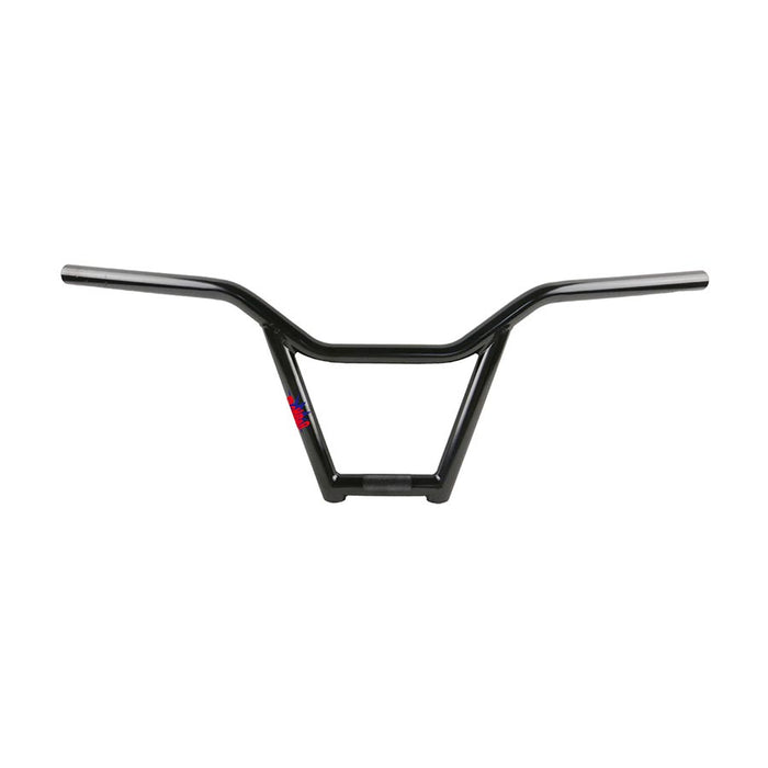front view of the Wethepeople Bomb bar in black, 4 piece bmx bhandlebars, 4pc bmx bars, four piece handlebars, bmx 