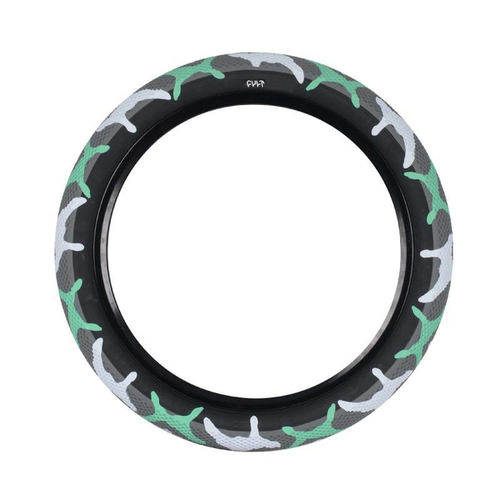 Side view of the vans cult tires in teal camo, bmx tire, 29er tire