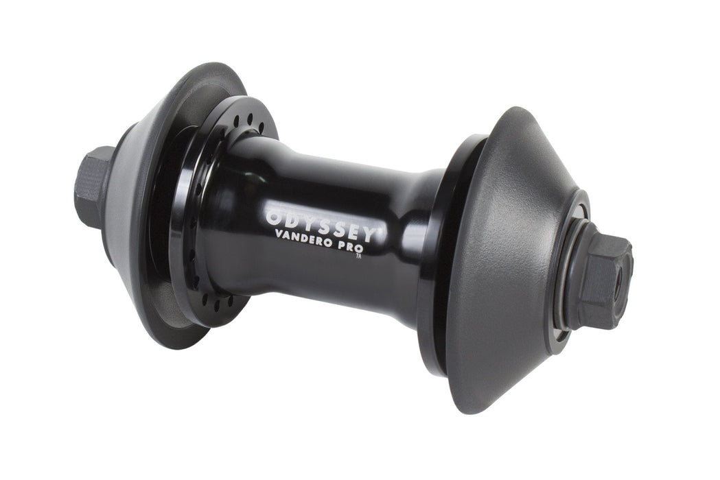 The front view of the Odyssey Vandero pro front hub in black