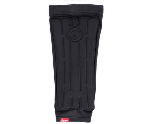 Front view of the shadow conspiracy invisa-lite shim guards in black, mtb shinguards, bmx shin guards