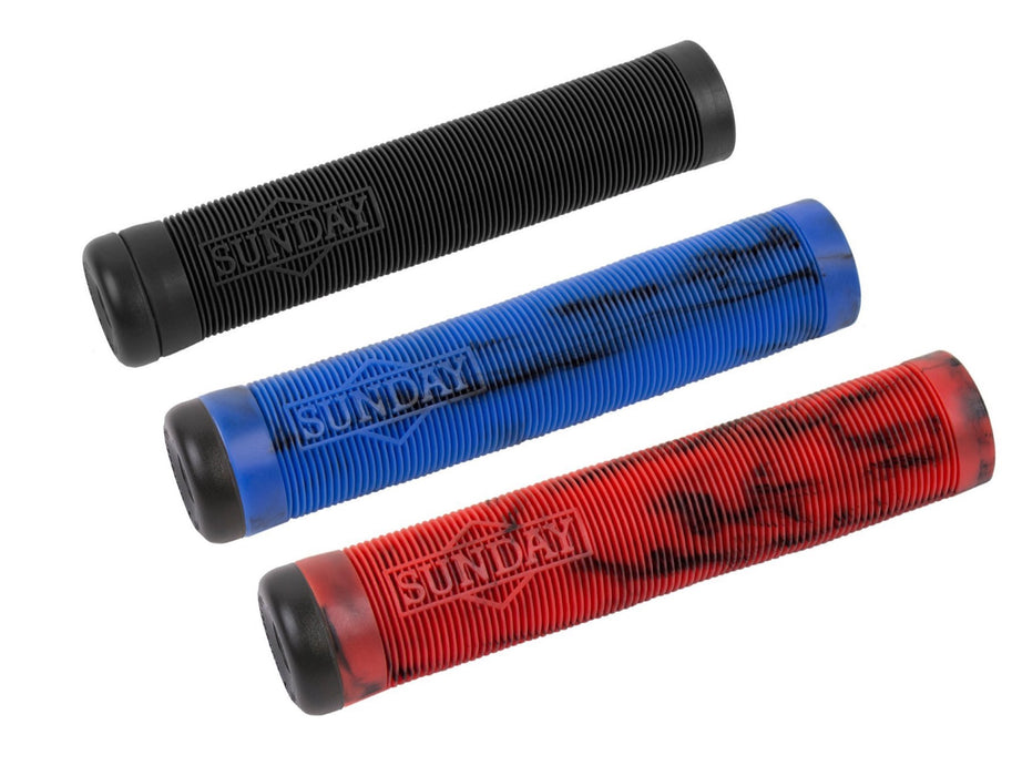 top view of the Sunday Cornerstone grips in Black red or blue
