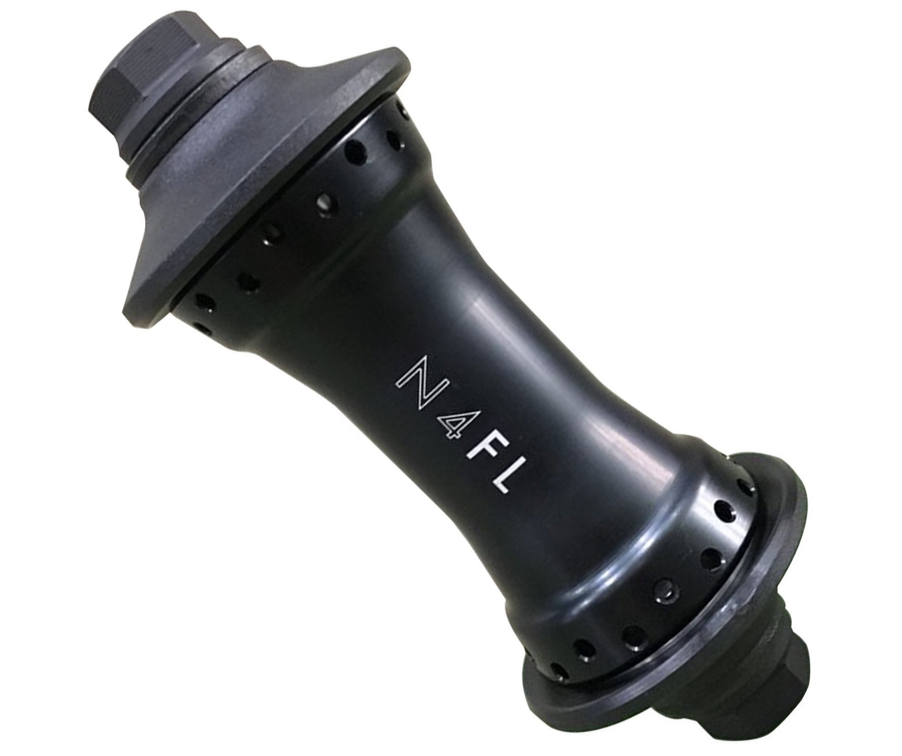 Front view of the Primo N4FL Front hub in black, bmx hub, primo hub