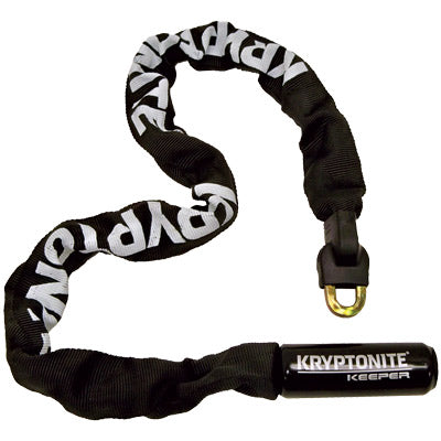 complete view of the Kryptonite Keeper 785 chain key lock in black, bike lock, best bicycle chain lock, kryptonite lock