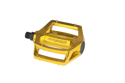 Top view of the Haro Fusion pedals in Gold, bmx pedals, vintage bmx pedals, alloy bmx pedals