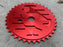 Front angle view of the Ride out supply ROS Sprocket in red, big bmx sprocket