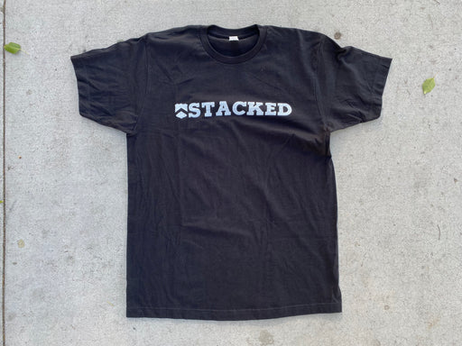 Front view of the shield stacked logo t-shirt in black
