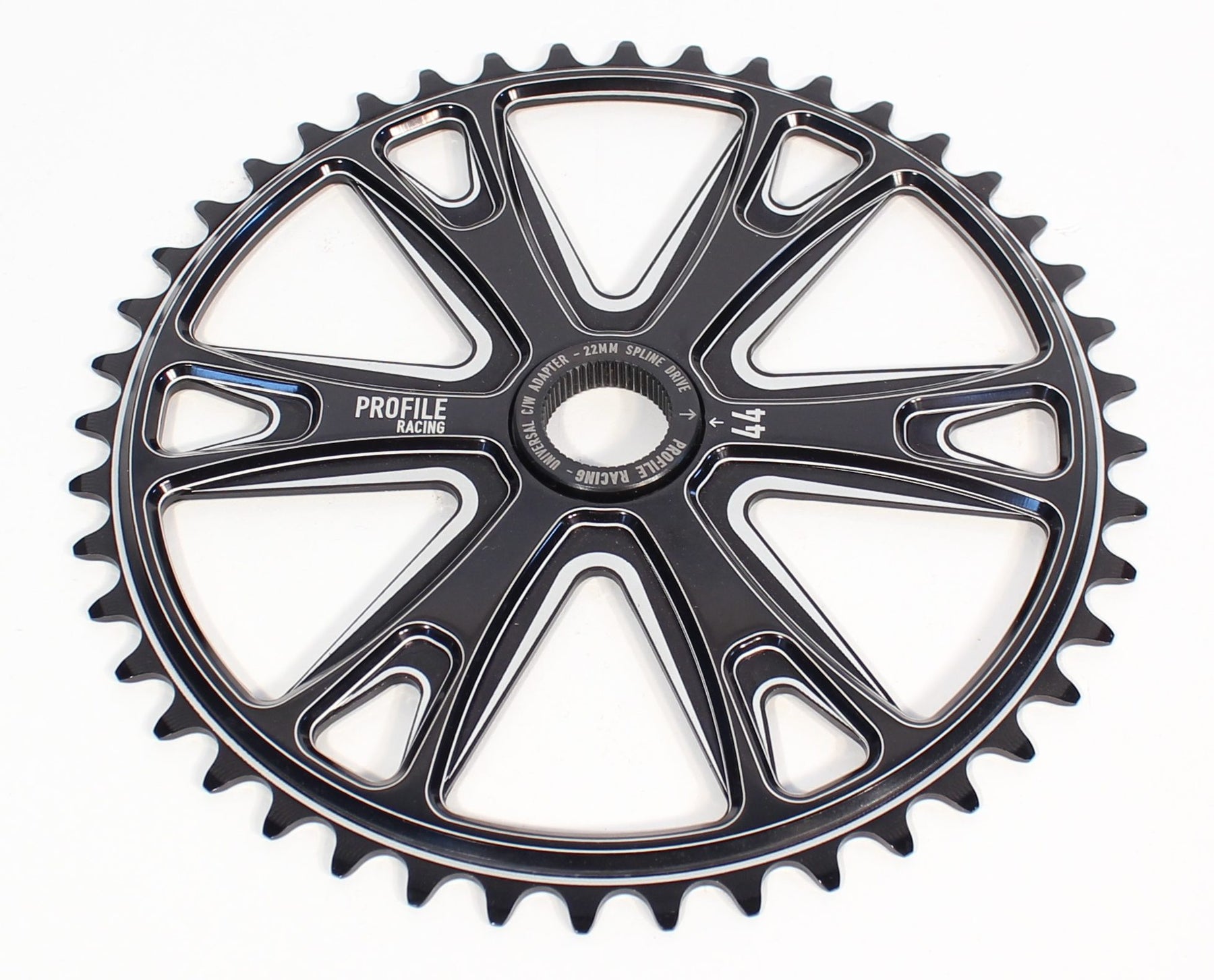 Front view of the Profile racing Saber sprocket in black