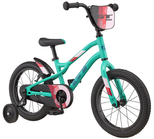 Side view of the 16" GT Siren bicycles in green