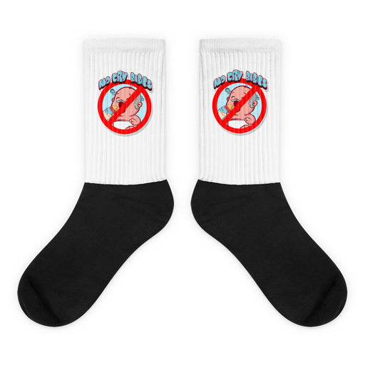 Side view of the No Cry Babies socks in white