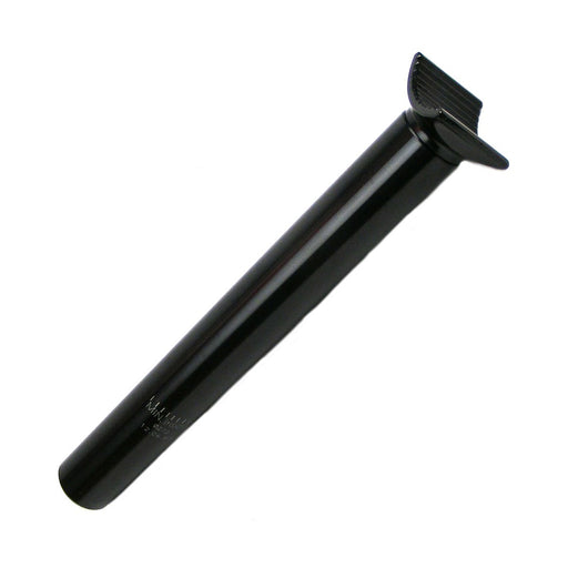Front and side view of the Stacked Penny seat post in black, bmx seat post, pivotal seat post, best pivotal seat post
