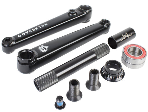 complete view of everything that comes with the Odyssey Calibur v2 crank set in black