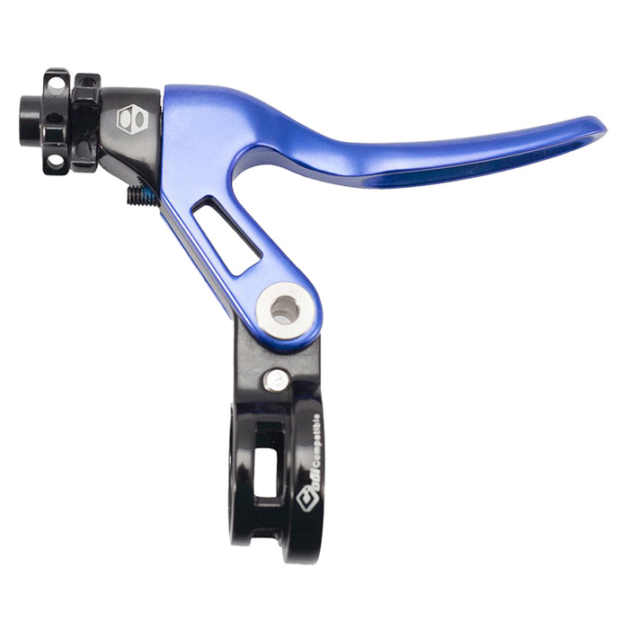 Top view of the Box one genius brake lever in blue, v-brake lever, bmx lever, box brake level