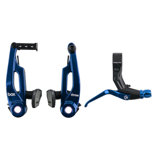 top view of the Box three Short V-point brake set in blue