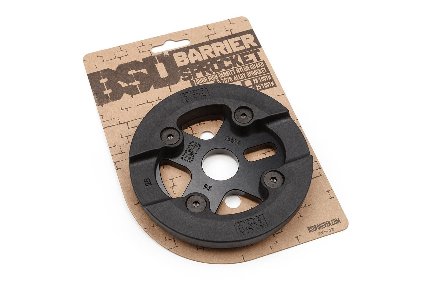 Front view of the BSD Barrier Sprocket in Black