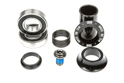 complete view of all the parts that come with the BSD substance mid bottom bracket in black