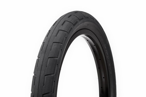 Front & side view of the BSD Donnastreet tire in black, bmx tire, bmx tires 20 inch