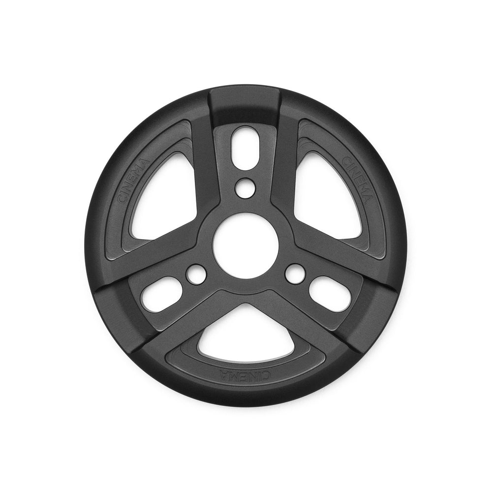 Front view of the Cinema Reel Guard sprocket in black