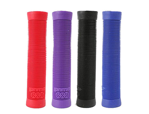 top view of the Primo Logo grips in black red blue & purple