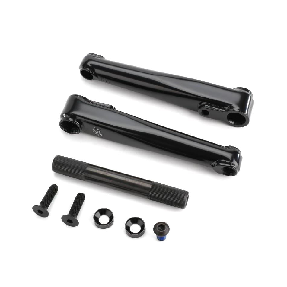 Side view of the DK Social cranks in black, bmx cranks, dk cranks, heavy duty bmx cranks