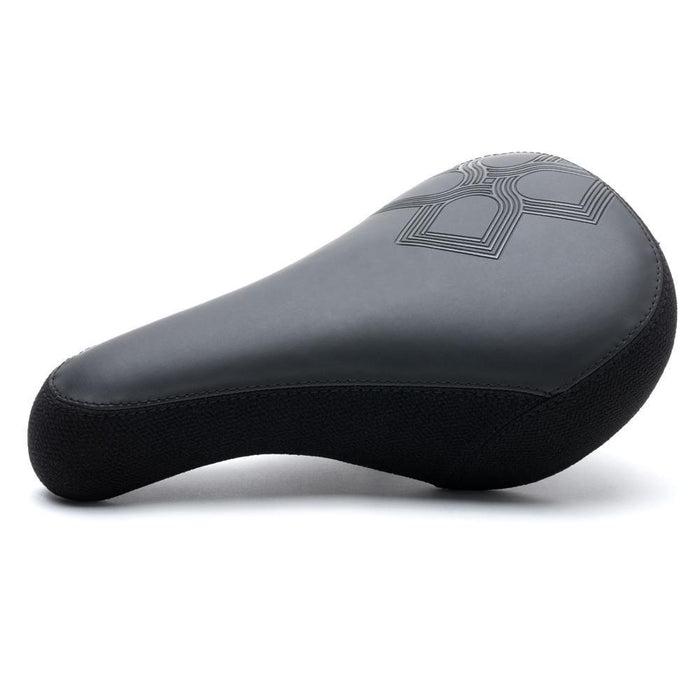 Top & side view of the Duo Monotripe stealth seat in black