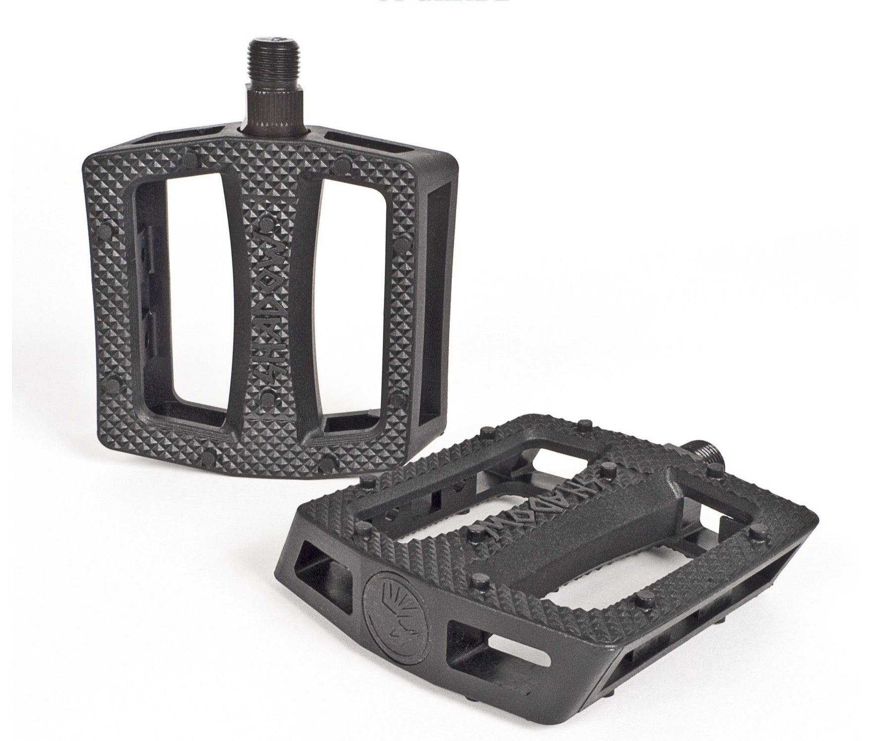 Front & side view of the Shadow Conspiracy Ravager pedals in black