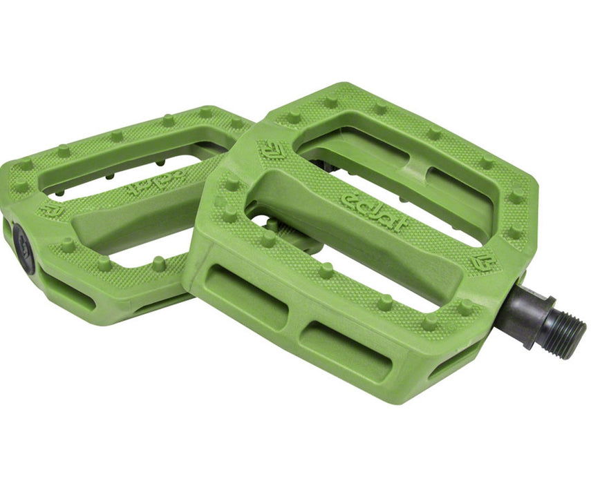 Top view of the Eclat Slash PC and alloy pedals in green, BMX pedals, bicycle pedals, bmx pedals