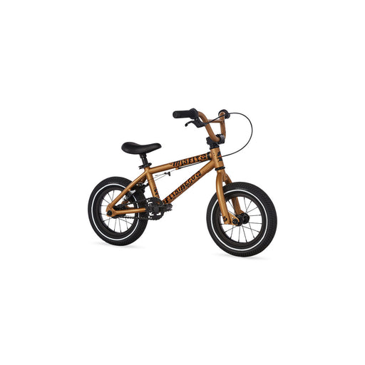 side view of the 12" Fitbikeco Misfit bike in gold & cheetah