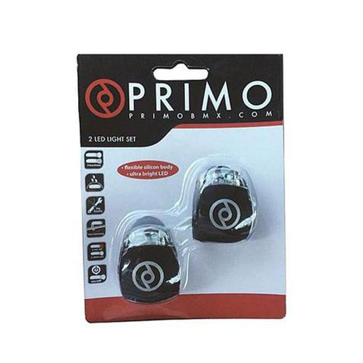 Top view of the primo LED bike light set in black