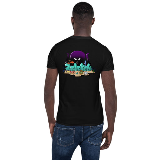 Back view of the Stacked Snorkel T-shirt in black. fish t-shirt, gold fish t-shirts, octopus t-shirt